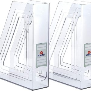 Acrimet Magazine File Holder, Durable Rack, Space-Saving Organizer (Plastic) (Clear Crystal Color) (2 pack)
