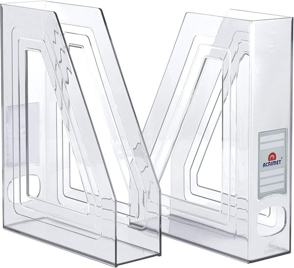 Acrimet Magazine File Holder, Durable Rack, Space-Saving Organizer (Plastic) (Clear Crystal Color) (2 pack) - Image 2