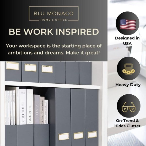 BLU MONACO Décor and Organization with a Set of 6 Cute Magazine Holders, Foldable File Boxes in Grey with Gold Label Holders - Home Office Desktop or Bookshelf Organizer - Magazine Rack Book Bins - Image 2
