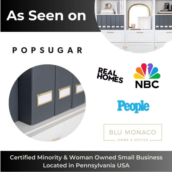 BLU MONACO Décor and Organization with a Set of 6 Cute Magazine Holders, Foldable File Boxes in Grey with Gold Label Holders - Home Office Desktop or Bookshelf Organizer - Magazine Rack Book Bins - Image 3