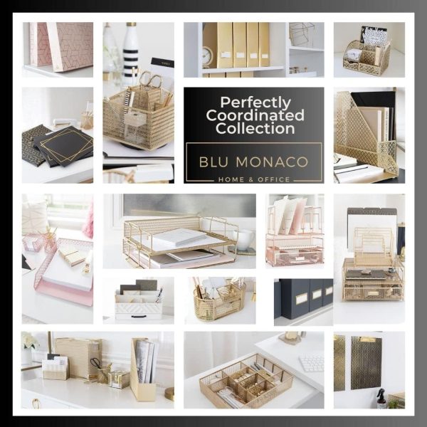 BLU MONACO Décor and Organization with a Set of 6 Cute Magazine Holders, Foldable File Boxes in Grey with Gold Label Holders - Home Office Desktop or Bookshelf Organizer - Magazine Rack Book Bins - Image 6