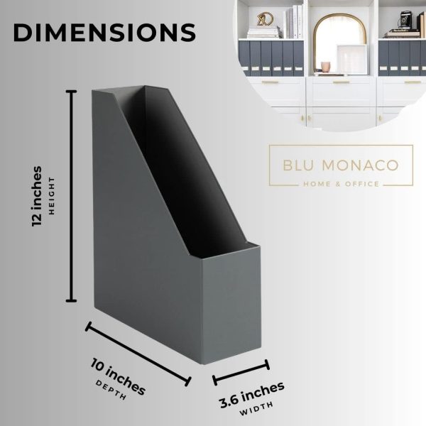 BLU MONACO Décor and Organization with a Set of 6 Cute Magazine Holders, Foldable File Boxes in Grey with Gold Label Holders - Home Office Desktop or Bookshelf Organizer - Magazine Rack Book Bins - Image 7