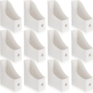 Geyee 12 Pack Magazine File Holder Plastic Desk Organizer Magazine Holder Heavy Duty Magazine Storage Magazine File Boxes Magazine Rack for Home Storage and Office Organization (White)