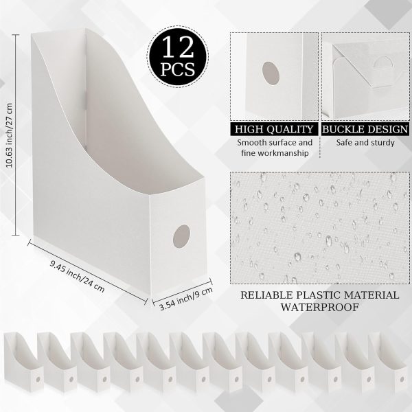 Geyee 12 Pack Magazine File Holder Plastic Desk Organizer Magazine Holder Heavy Duty Magazine Storage Magazine File Boxes Magazine Rack for Home Storage and Office Organization (White) - Image 2
