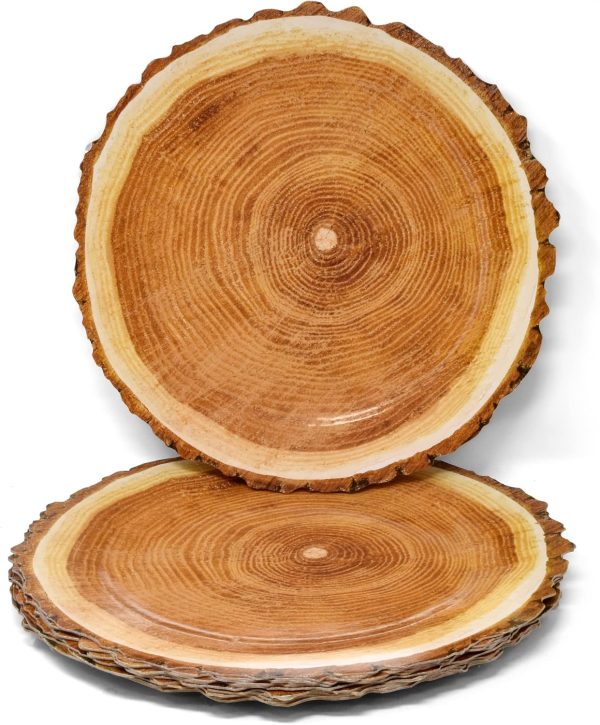 Gift Boutique 24 Disposable Wood Round Charger Plates 13" Rustic Brown Wooden Slice Dinner Serving Tray Heavy Duty Paper Cardboard Platter Place Mats - Image 4