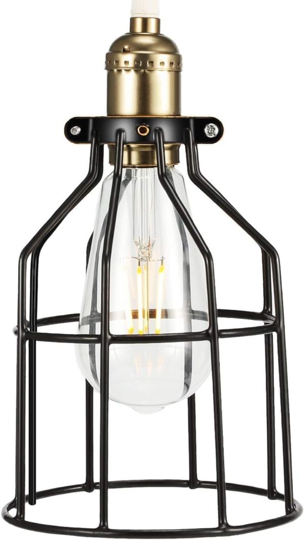 HealSmart Metal Industrial Adjustable Clamp Lamp Cage, Pendant String Light Shade for Lamp Holder, Vintage Farmhouse Light Fixture, 2 Pack Black - Image 2