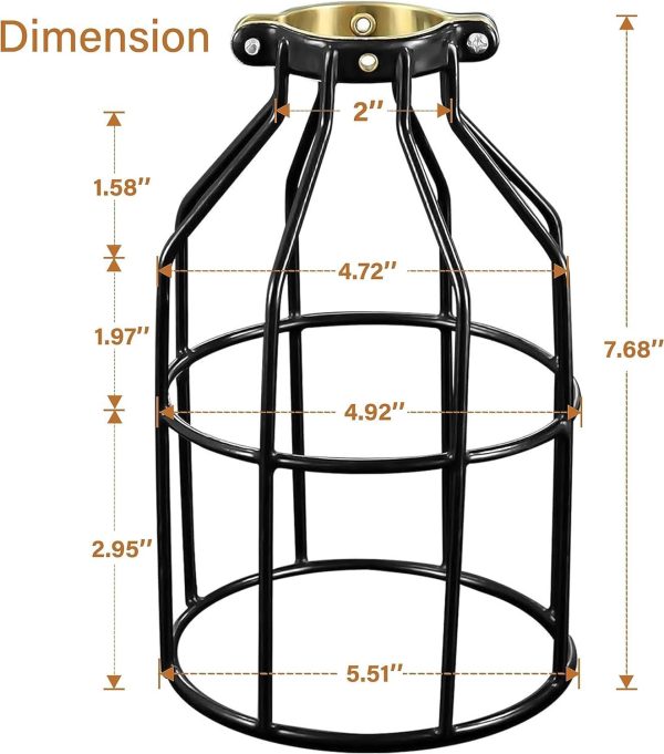 HealSmart Metal Industrial Adjustable Clamp Lamp Cage, Pendant String Light Shade for Lamp Holder, Vintage Farmhouse Light Fixture, 2 Pack Black - Image 6