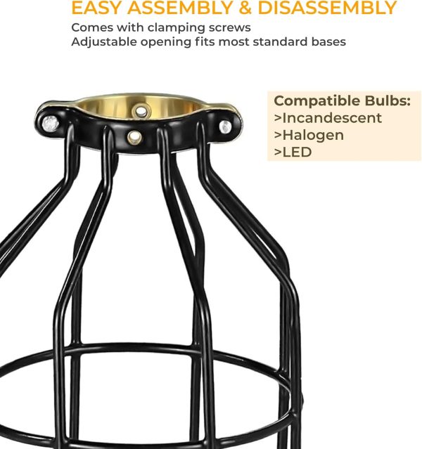 KastLite Metal Bulb Guard - Adjustable Lamp Base for Ceiling Fans - Pendant String Light Vintage Lamp Shade Cover - Wire Fixture Cage - Farmhouse Light Fixture - 2 Lamp Cages for Pendant String Lights - Image 3