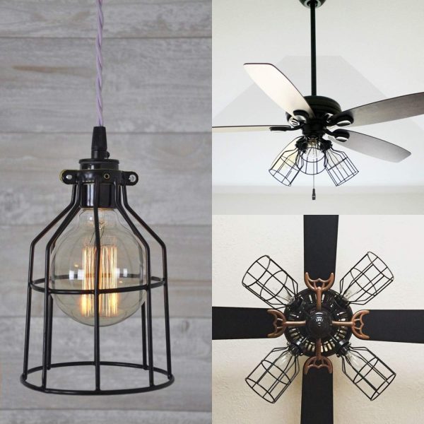 KastLite Metal Bulb Guard - Adjustable Lamp Base for Ceiling Fans - Pendant String Light Vintage Lamp Shade Cover - Wire Fixture Cage - Farmhouse Light Fixture - 2 Lamp Cages for Pendant String Lights - Image 5