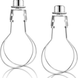 Lamp Shade Light Bulb Clip Adapter, 2 Pack Clip on Lampshade Adapter Includes Finial and Lampshade Levellers to Keep Lamp Shade in Place, Lamp Shade Holder for Clip On Light Bulbs (Nickel)
