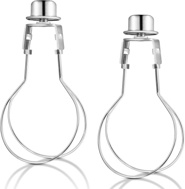 Lamp Shade Light Bulb Clip Adapter, 2 Pack Clip on Lampshade Adapter Includes Finial and Lampshade Levellers to Keep Lamp Shade in Place, Lamp Shade Holder for Clip On Light Bulbs (Nickel)