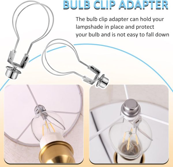 Lamp Shade Light Bulb Clip Adapter, 2 Pack Clip on Lampshade Adapter Includes Finial and Lampshade Levellers to Keep Lamp Shade in Place, Lamp Shade Holder for Clip On Light Bulbs (Nickel) - Image 4