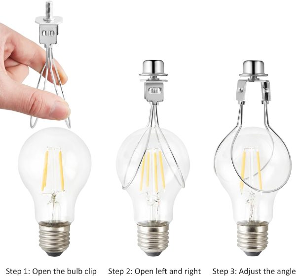Lamp Shade Light Bulb Clip Adapter, 2 Pack Clip on Lampshade Adapter Includes Finial and Lampshade Levellers to Keep Lamp Shade in Place, Lamp Shade Holder for Clip On Light Bulbs (Nickel) - Image 6