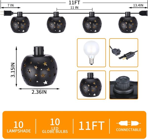 Lantern String Lights with 10 Clear G40 Bulbs and Star Plastic Lamp Shades, Indoor Outdoor String Lights for Patio Yard Christmas Decor - Image 2