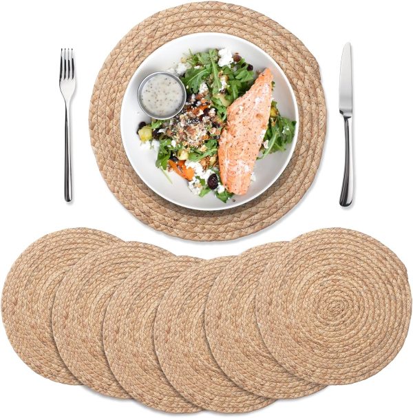 Round Placemats Set of 6, 13.8" Woven Placemats, Rattan Placemats for Dining table, Boho Chargers Plates for Home, Party, Wedding, Thanksgiving and Christmas