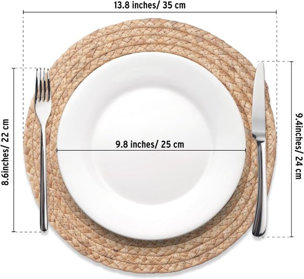 Round Placemats Set of 6, 13.8" Woven Placemats, Rattan Placemats for Dining table, Boho Chargers Plates for Home, Party, Wedding, Thanksgiving and Christmas - Image 5