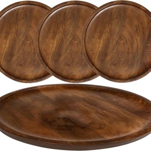 Wood Appetizer Plate, Wood Appetizer Plate Sets, Wood Chargers for Dinner Plates, Wood Placemats, Chargers for Dinner Plates, 11 Inch Wood Appetizer Plate - 4 Pack - Walnut Brown