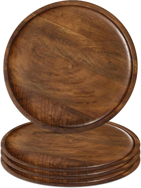 Wood Appetizer Plate, Wood Appetizer Plate Sets, Wood Chargers for Dinner Plates, Wood Placemats, Chargers for Dinner Plates, 11 Inch Wood Appetizer Plate - 4 Pack - Walnut Brown - Image 2