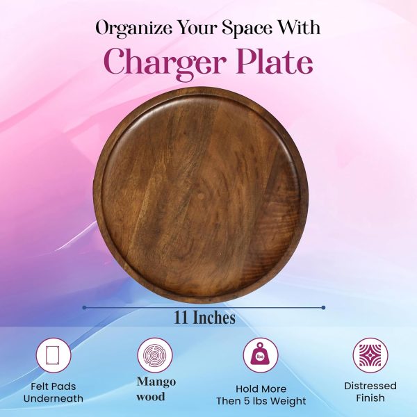 Wood Appetizer Plate, Wood Appetizer Plate Sets, Wood Chargers for Dinner Plates, Wood Placemats, Chargers for Dinner Plates, 11 Inch Wood Appetizer Plate - 4 Pack - Walnut Brown - Image 3
