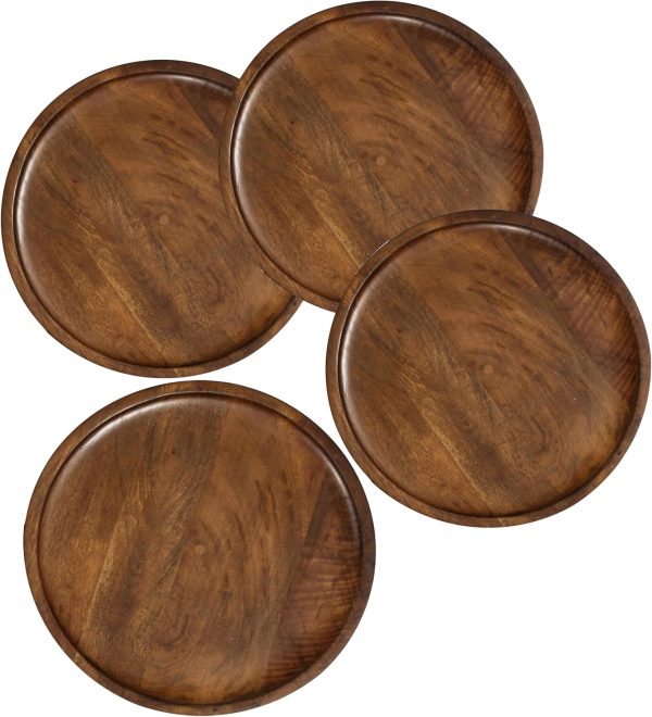 Wood Appetizer Plate, Wood Appetizer Plate Sets, Wood Chargers for Dinner Plates, Wood Placemats, Chargers for Dinner Plates, 11 Inch Wood Appetizer Plate - 4 Pack - Walnut Brown - Image 4