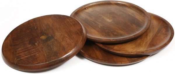 Wood Appetizer Plate, Wood Appetizer Plate Sets, Wood Chargers for Dinner Plates, Wood Placemats, Chargers for Dinner Plates, 11 Inch Wood Appetizer Plate - 4 Pack - Walnut Brown - Image 5