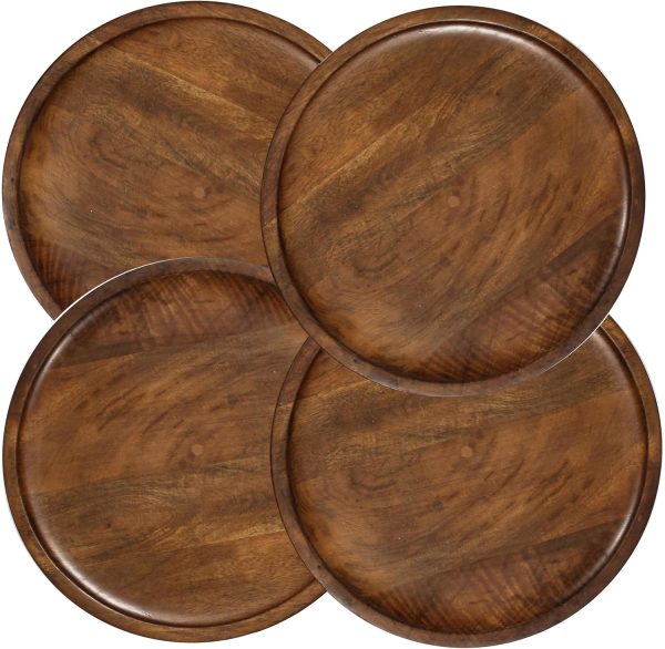 Wood Appetizer Plate, Wood Appetizer Plate Sets, Wood Chargers for Dinner Plates, Wood Placemats, Chargers for Dinner Plates, 11 Inch Wood Appetizer Plate - 4 Pack - Walnut Brown - Image 6