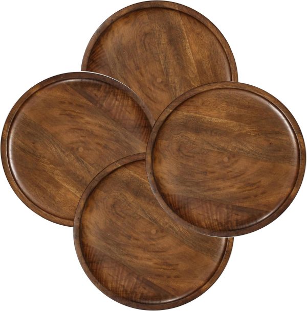 Wood Appetizer Plate, Wood Appetizer Plate Sets, Wood Chargers for Dinner Plates, Wood Placemats, Chargers for Dinner Plates, 11 Inch Wood Appetizer Plate - 4 Pack - Walnut Brown - Image 8