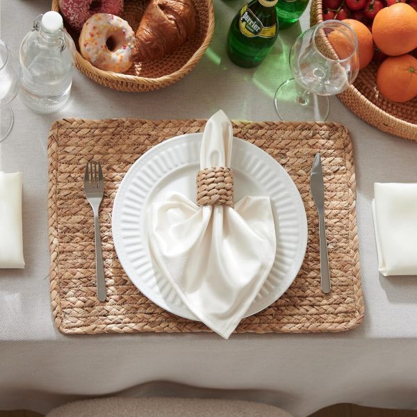 Woven Placemats Set of 6, 17" x 12" Rattan Table Mats, Natural Water Hyacinth Chargers for Dinner Plates, Wicker Placemats for Dining Table, Home, Wedding - Image 3