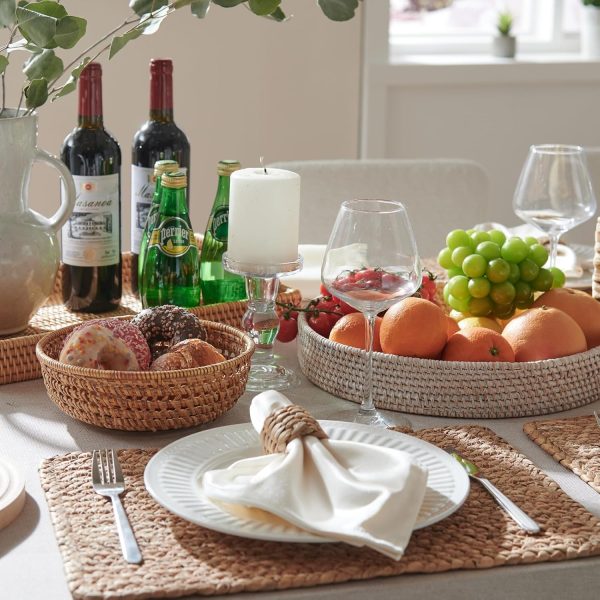 Woven Placemats Set of 6, 17" x 12" Rattan Table Mats, Natural Water Hyacinth Chargers for Dinner Plates, Wicker Placemats for Dining Table, Home, Wedding - Image 4