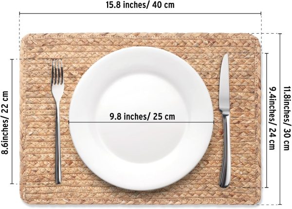 Woven Placemats Set of 6, 17" x 12" Rattan Table Mats, Natural Water Hyacinth Chargers for Dinner Plates, Wicker Placemats for Dining Table, Home, Wedding - Image 5