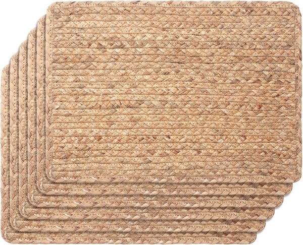Woven Placemats Set of 6, 17" x 12" Rattan Table Mats, Natural Water Hyacinth Chargers for Dinner Plates, Wicker Placemats for Dining Table, Home, Wedding - Image 7