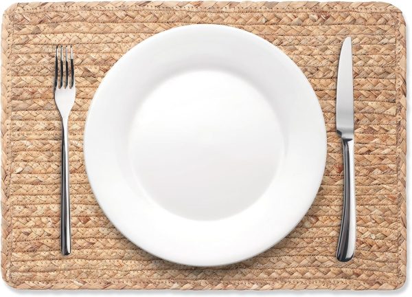 Woven Placemats Set of 6, 17" x 12" Rattan Table Mats, Natural Water Hyacinth Chargers for Dinner Plates, Wicker Placemats for Dining Table, Home, Wedding - Image 8